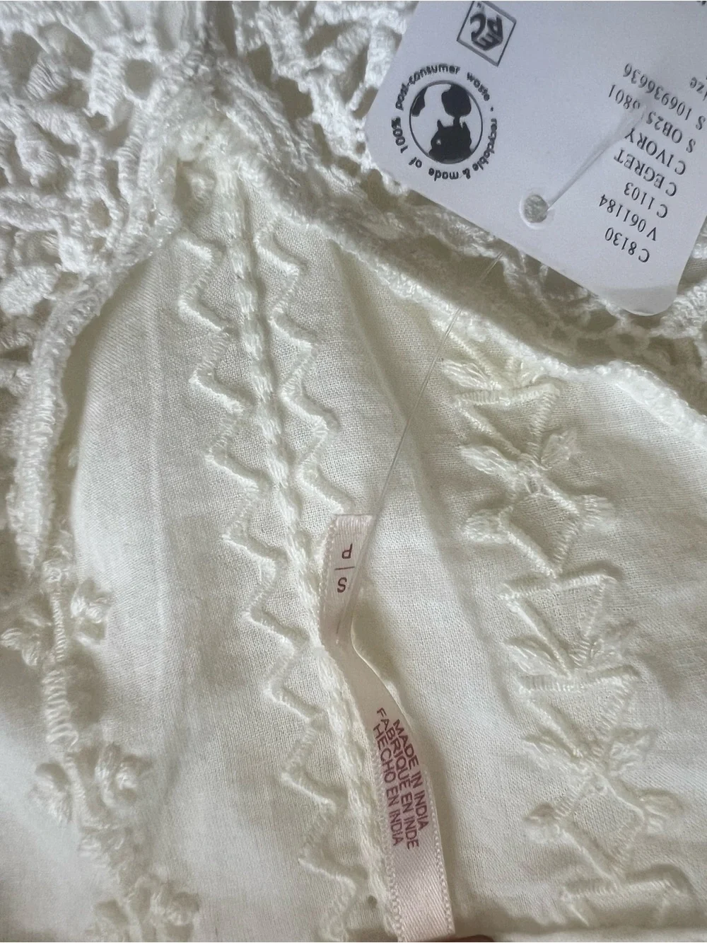Free People Wildflower Muse Mini Dress IvoryEgret Embroidered/Crochet Cotton NWT